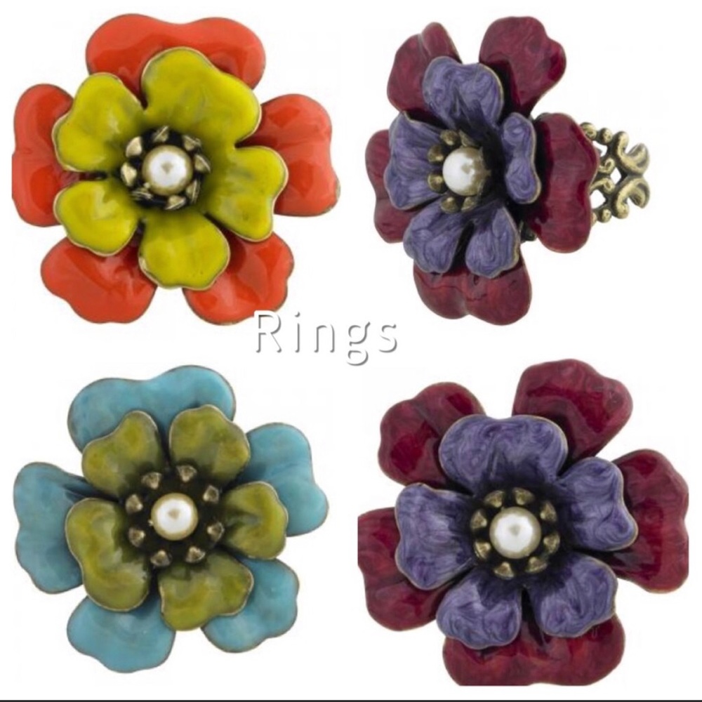 Boho Enamel Flower Rings,NWT-Boutique